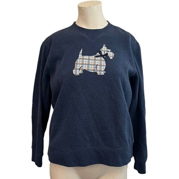 Ladies Small Scottish Terrier Crewneck Sweatshirt Scottie Blue Applique Bow Soft - Picture 1 of 5